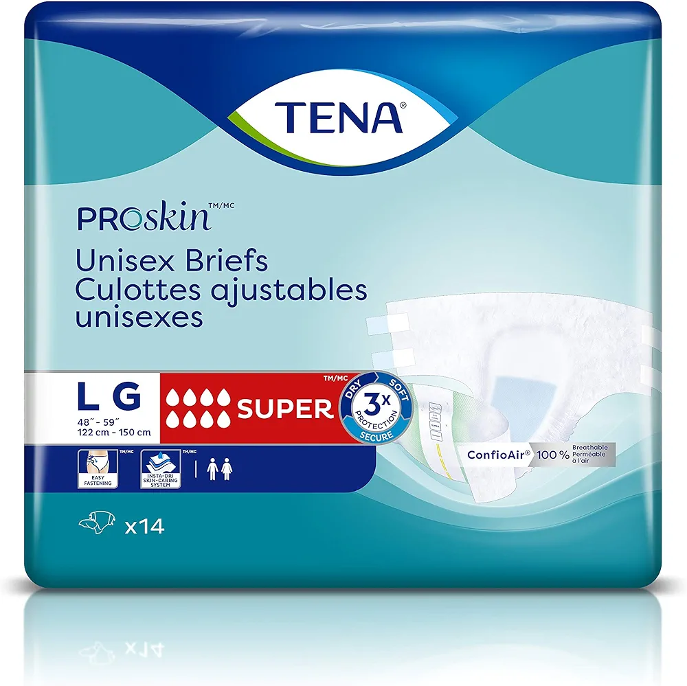 Tena ProSkin Unisex Incontinence Adult Diapers, Maximum Absorbency, Large, 14 ct