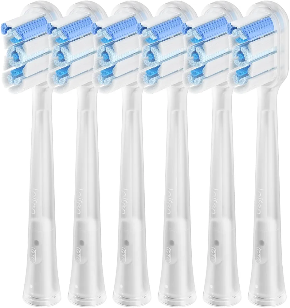 Laifen Cushioned Toothbrush Heads, 6 Count Replacement Toothbrush Headss for Adults, Compatible with Laifen Wave Electric Toothbrush (Super-Clean, Cushioned, Transparent)