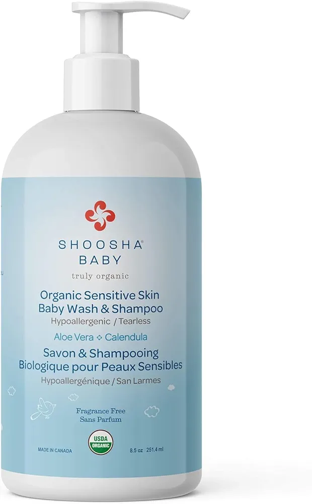 SHOOSHA Organic Sensitive Skin Baby Wash and Shampoo, 8.5oz Baby Shampoo and Body Wash, Hypoallergenic Baby Body Wash, Tear Free Shampoo Safe for Kids and Pets, Baby Shampoo Organic Body Wash