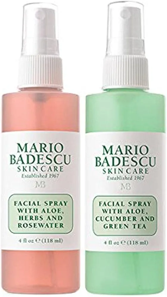 Mario Badescu Facial Spray Aloe, Rose Water and Cucumber - Green Tea Duo for Face, Neck or Hair, Cooling and Hydrating Face Mist for All Skin Types, Dewy Finish