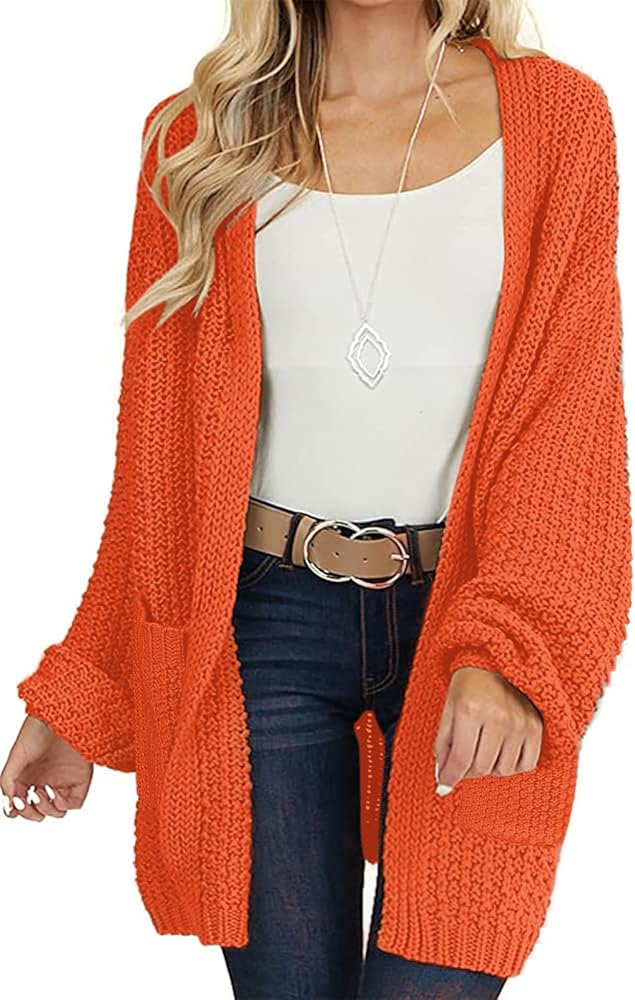 MEROKEETY Women's 2024 Fall Open Front Chunky Knit Sweater Oversized Lantern Sleeve Cardigan Outwear