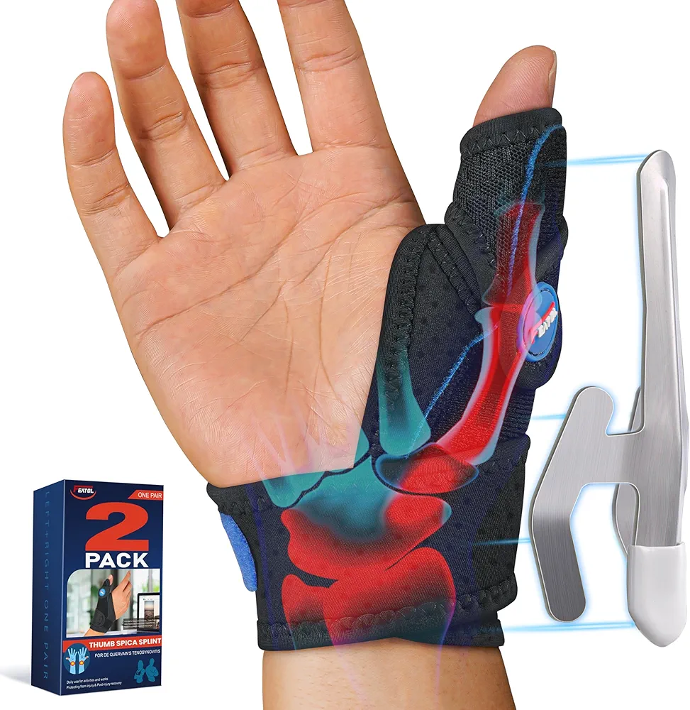 FEATOL 2 Pack Thumb Brace for De Quervains Tenosynovitis, Thumb Spica Splint for CMC Joint Support, Arthritis, Trigger Finger, Sprains, Left & Right, Large