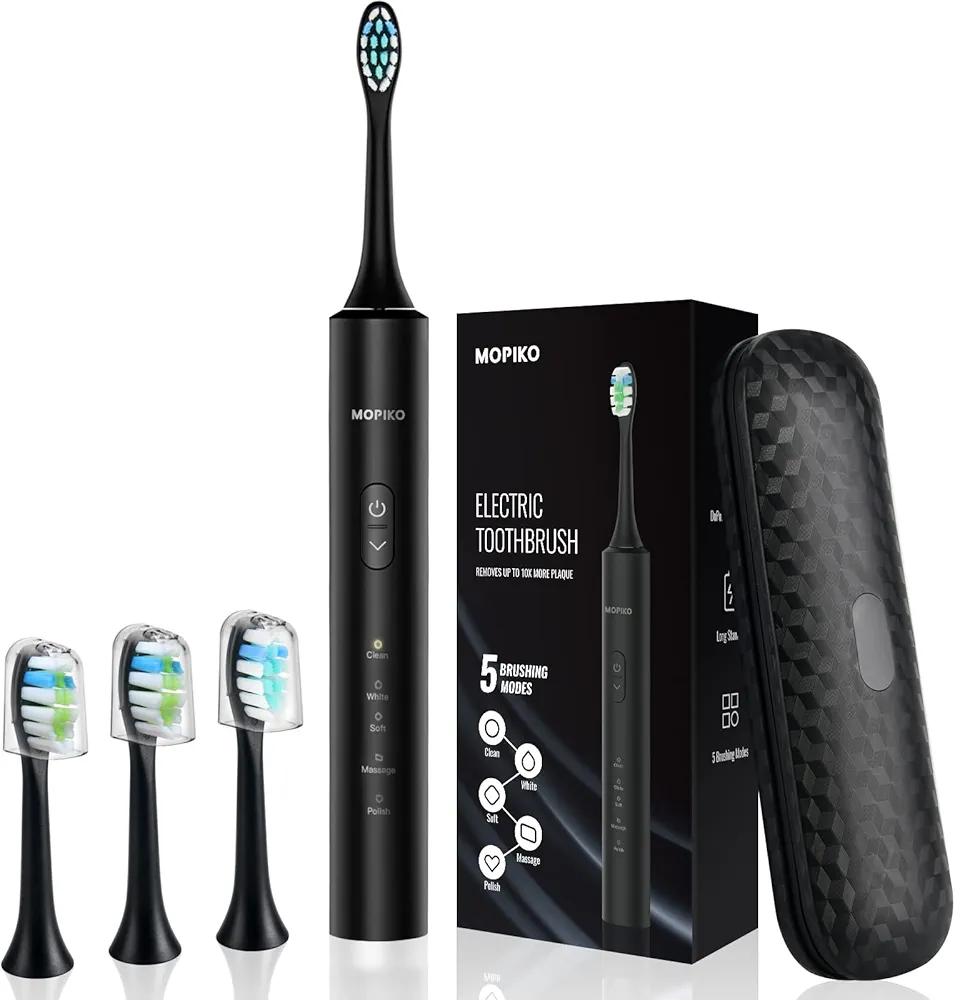 Travel Electric Toothbrush Kit, Sonic Toothbrush for Adults and Teens, Rechargeable Toothbrushes, Power Toothbrush for Kids, Smart Whitening Toothbrush USB-C (Black)