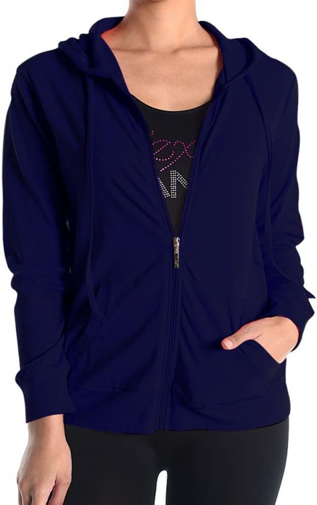 EAG Women's Lightweight Cotton Zip-Up Hoodie (Medium, Navy Blue)