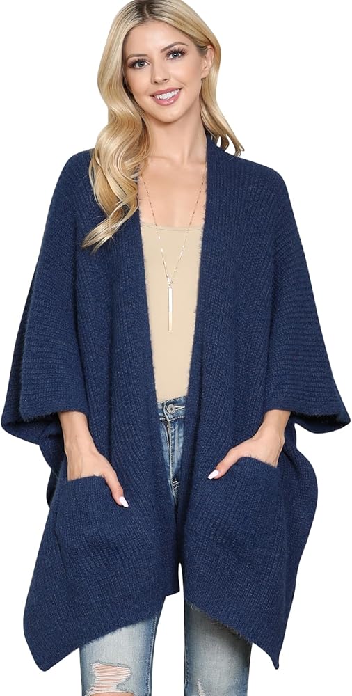 Classic Soft Knit Poncho Shawl Wrap - Turtleneck Sweater Pullover Basic Warm High Cowl Neck Chunky Crochet