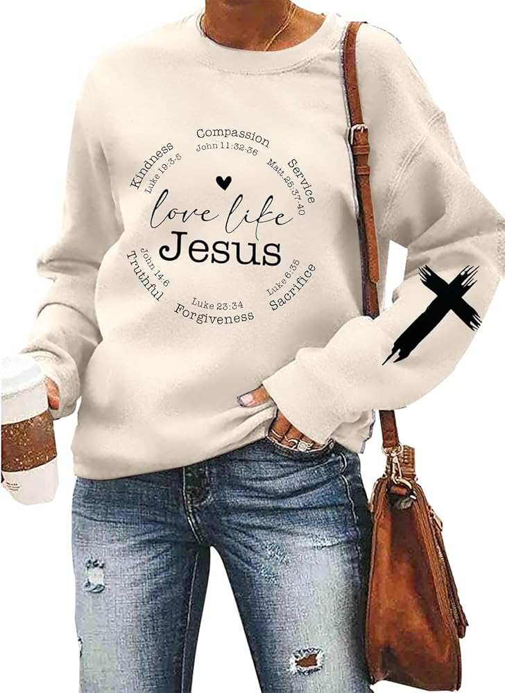 LOTUCY Christian Sweatshirts Women Love Like Jesus T Shirt Faith Religious Saying Inspirational Long Sleeve Pullover