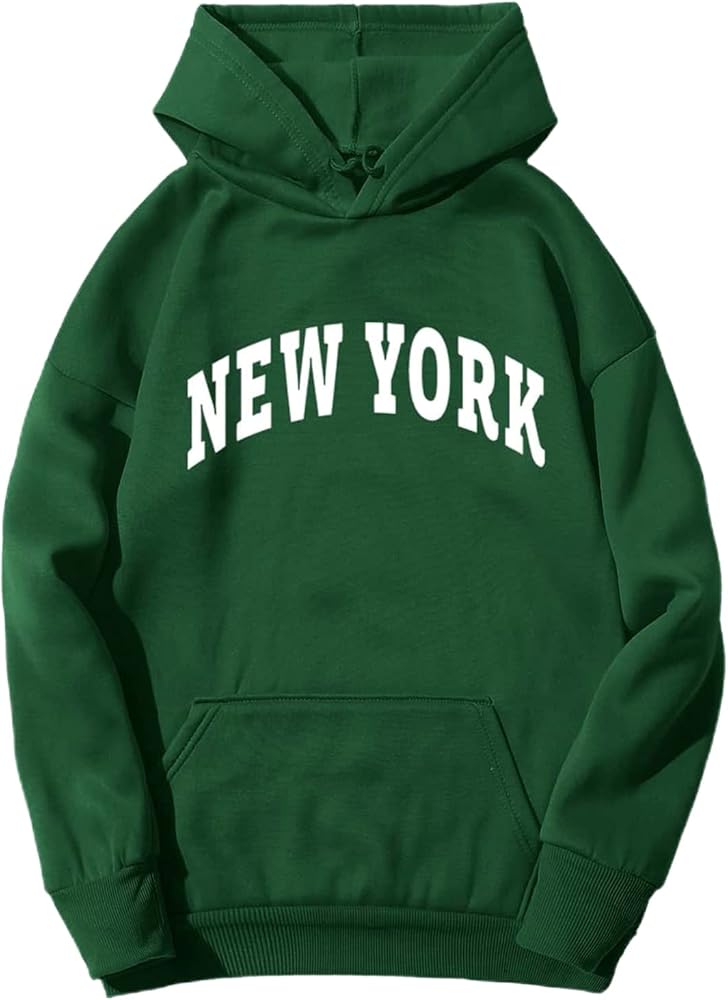 SOLY HUX Women Casual Fashion California Hoodie Los Angeles Pullover Drawstring Graphic Sweatshirt Green XL