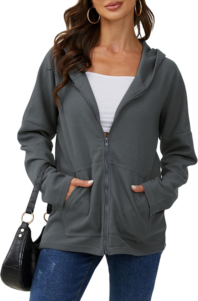 Womens Long Sleeve Ribbed Knit Zip Up Hoodies Sweatshirt