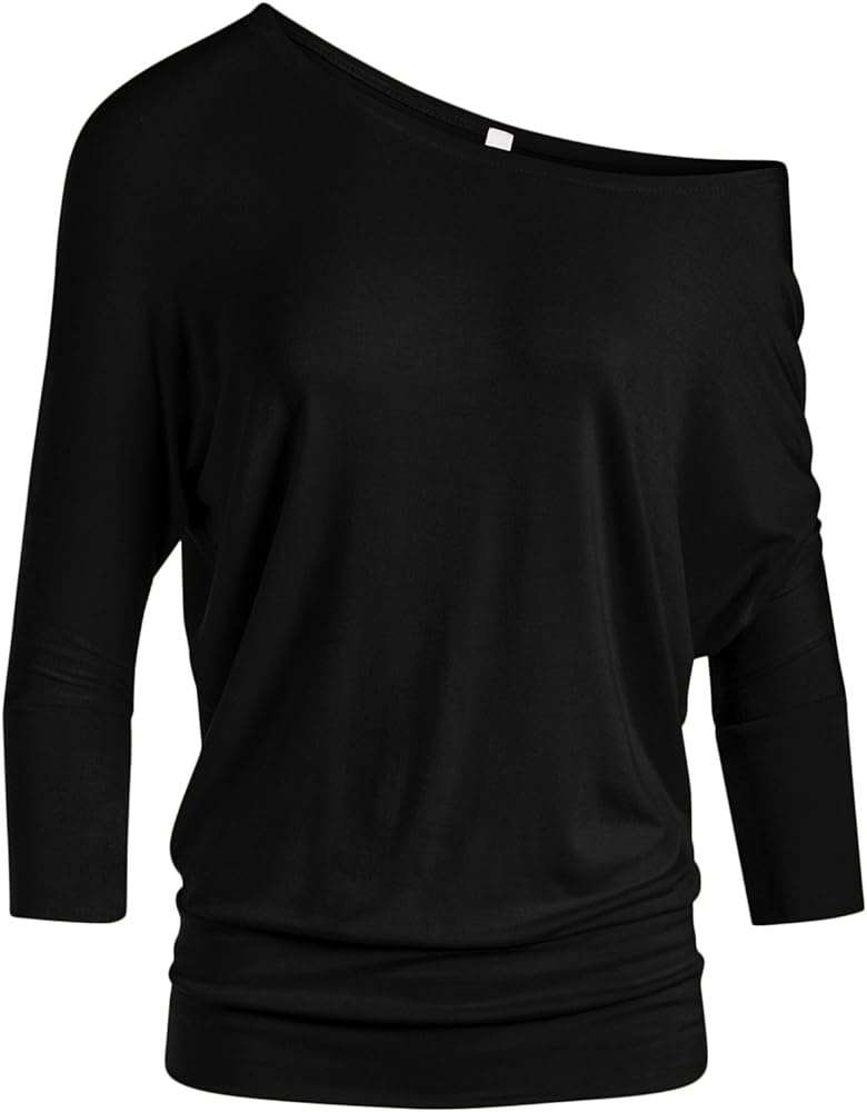 Dolman Tops for Women Off The Shoulder Tops Banded Waistband Shirts 3/4 Sleeves Regular and Plus Size Tops