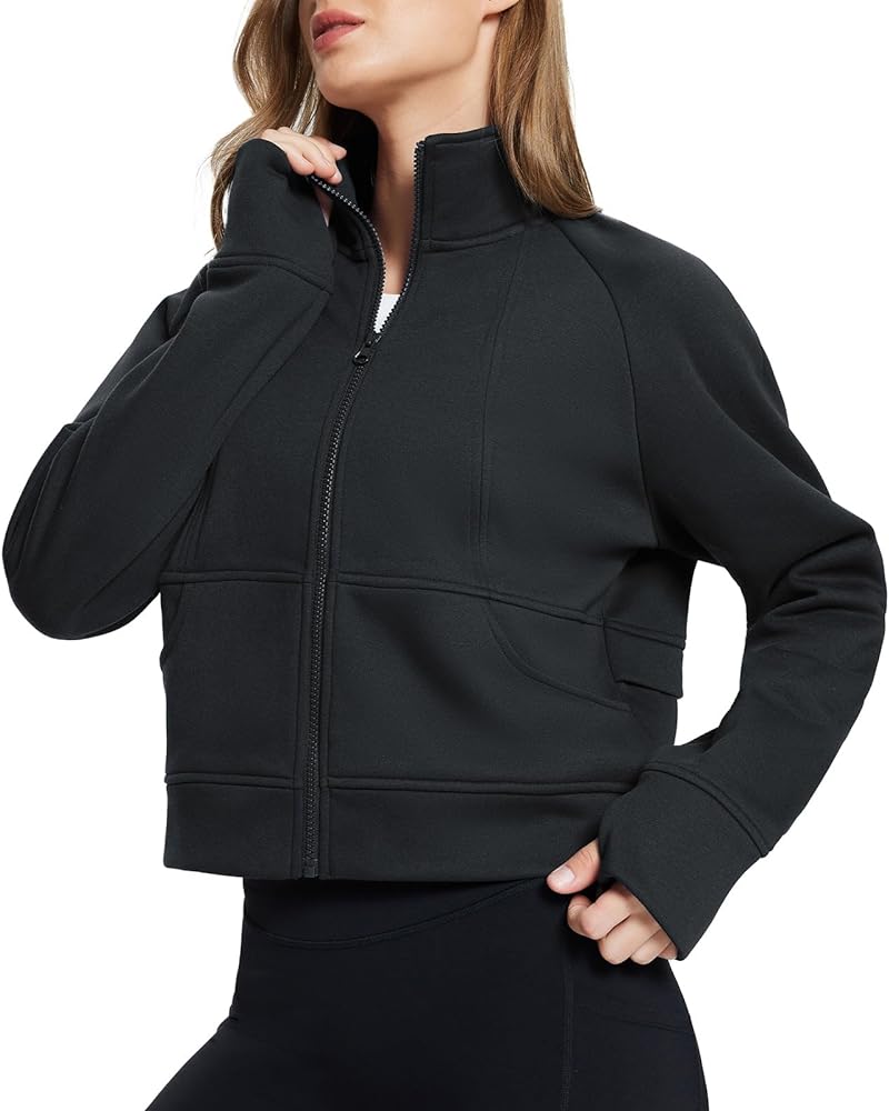 BALEAF Women's Full/Half Zip Hoodies Jacket Fleece Cropped Oversized Sweatshirts with Pockets Thumb Hole