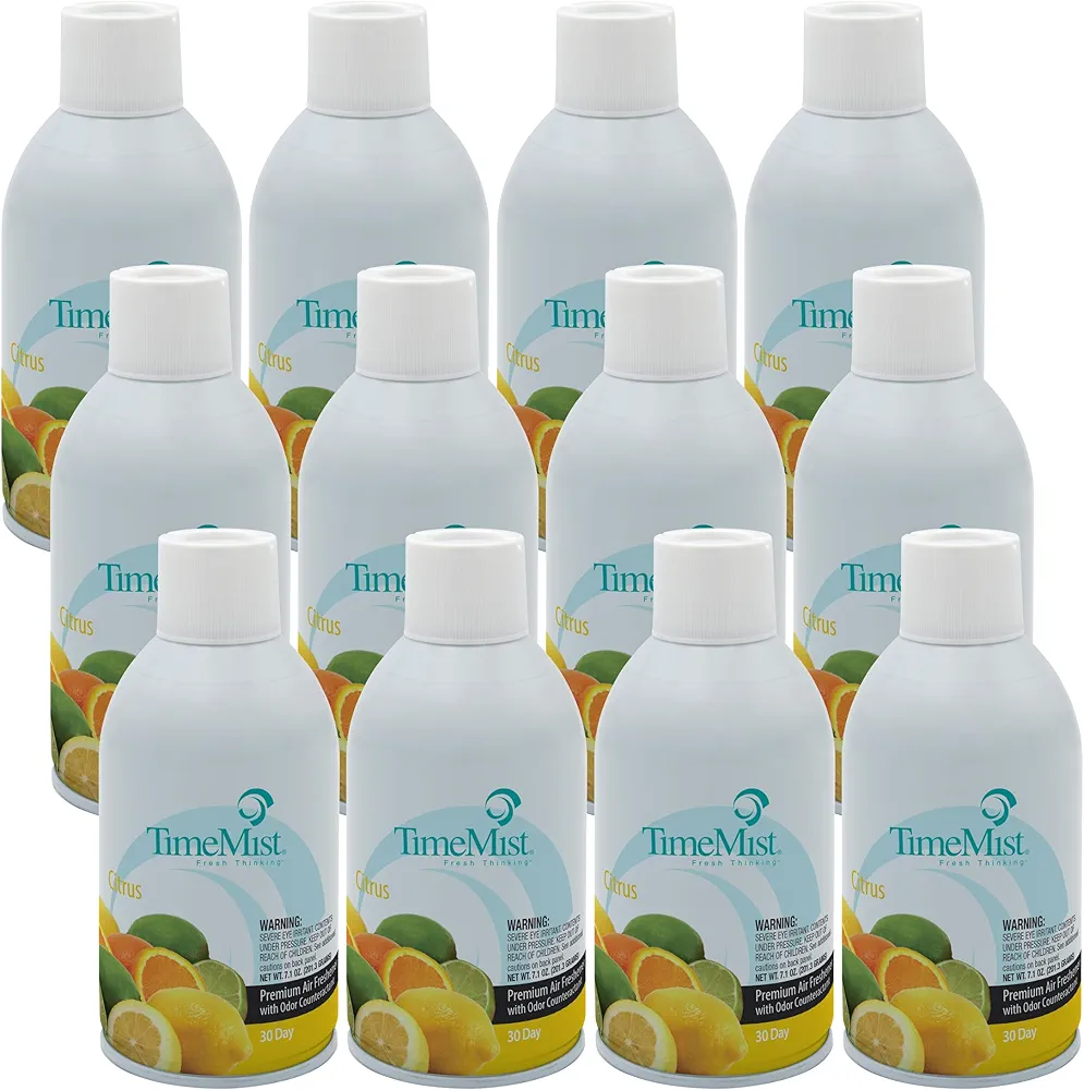 TimeMist Premium Metered Air Freshener Refills - Citrus Scent - 7.1 oz (Case of 12) 1042781 - Lasts Up To 30 Days and Neutralizes Tough Unwanted Odors