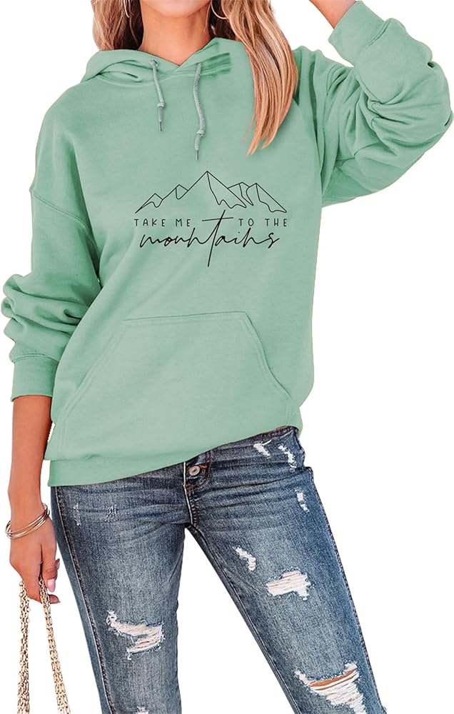 Women Long Sleeve Hoodies Take Me to The Mountains Graphic Hiking Lovers Shirts Drawstring Hooded Sweatshirts