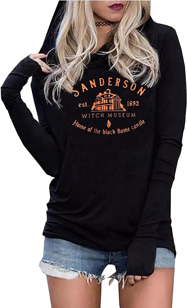 Halloween Sanderson Sisters Hoodie Tshirt Women Funny Letter Print Hocus Pocus Long Sleeve Hoodies Casual Fall Top