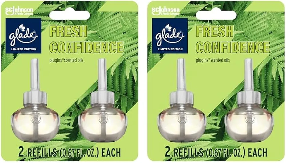 Glade PlugIns Refills Air Freshener, Scented and Essential Oils for Home and Bathroom, Fresh Confidence, 1.34 Fl Oz, 2 Count (Pack of 2)