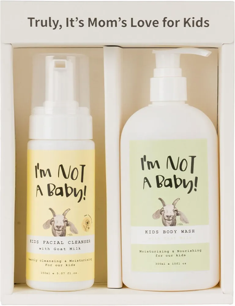 I'm NOT A Baby! Face Wash & Body Wash Duo - Gentle Kids Face Wash and Body Wash with Goat Milk, Perfect for Sensitive Skin, Attractive Gift-Ready Packaging, 2-Piece Set