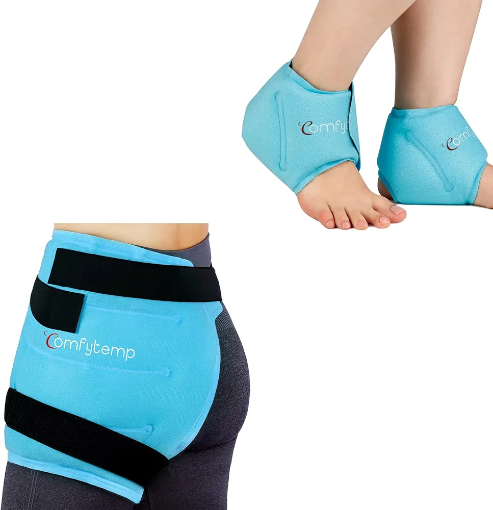 Comfytempp Large Hip Ice Pack Wrap for Hip Replacement, Fracture, Hip Pain Relief & Ankle Ice Pack Wrap for Plantar Fasciitis Bundles, FSA HSA Eligiable, Gift for Recovery After Surgery, Men Women