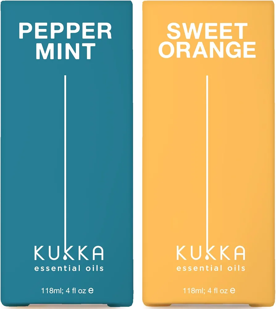 Peppermint Oil for Hair & Orange Essential Oil for Diffuser Set - 100% Natural Aromatherapy Grade Essential Oils Set - 2x4 fl oz - Kukka