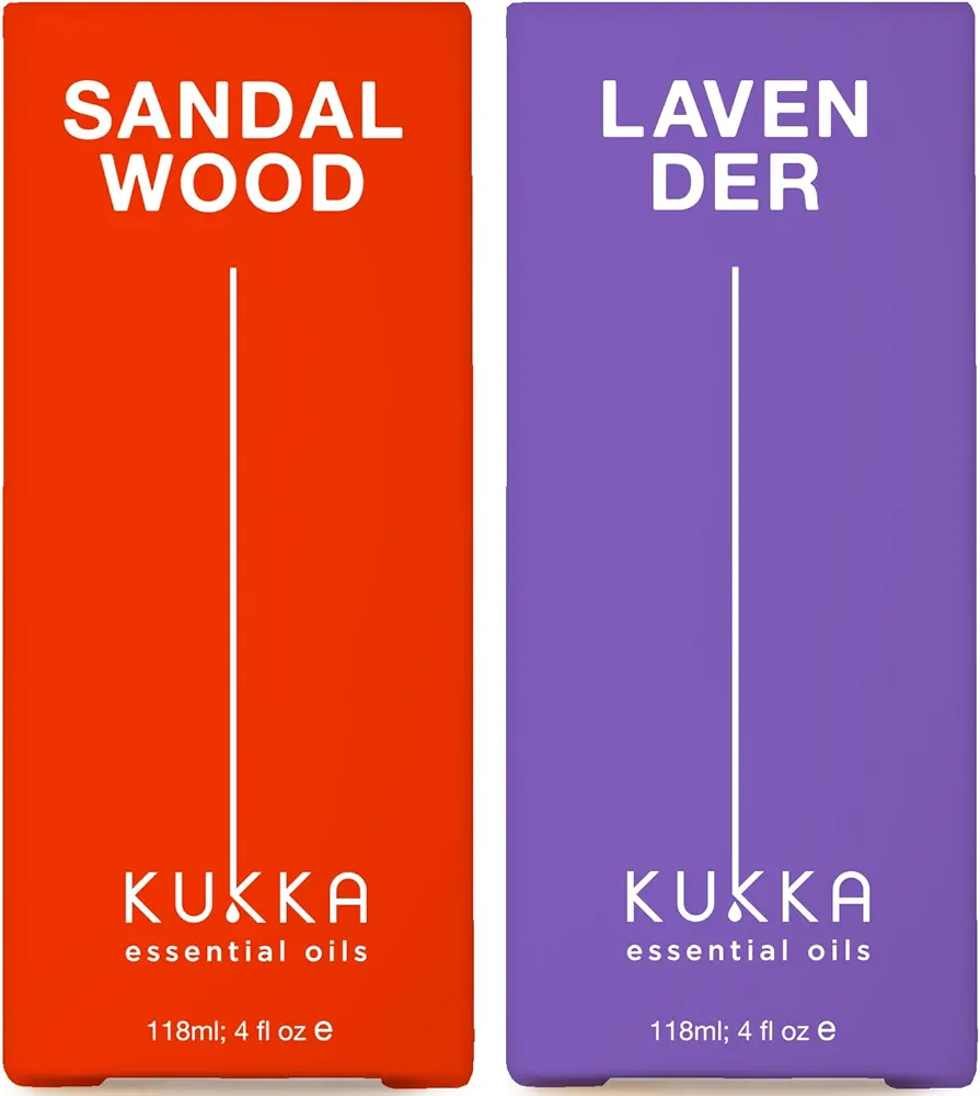 Sandalwood Essential Oils for Diffuser & Lavender Oil Essential Oil for Diffuser Set - 100% Natural Aromatherapy Grade Essential Oils Set - 2x4 fl oz - Kukka