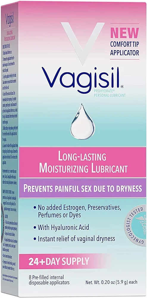 Vagisil Prohydrate Internal Vaginal Moisturizer, Gel & Lubricant for Women, Gynecologist Tested, 8 Count, Pack of 1 (8 Total Applicators)