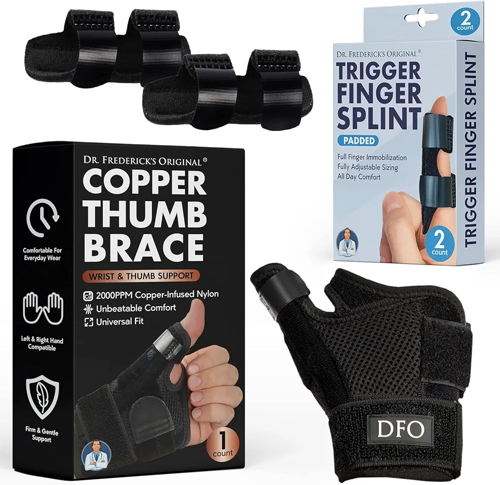 Dr. Frederick's Original Hand and Finger Relief Bundle Trigger Finger Splint & Copper Thumb Brace