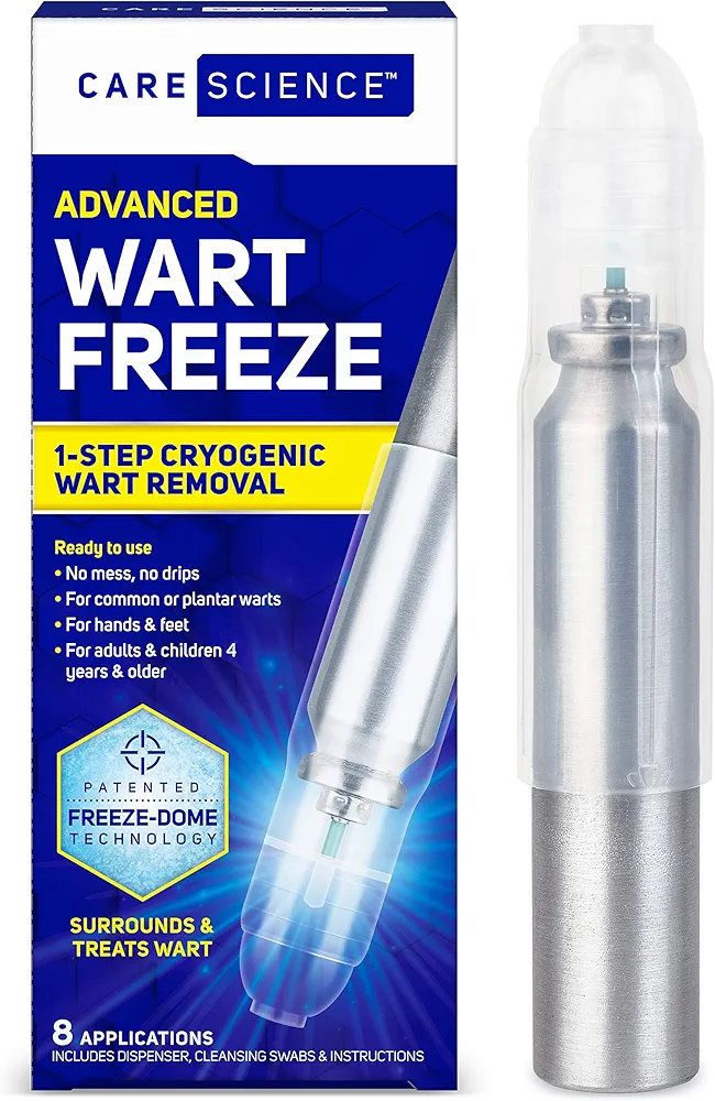 Care Science Wart Remover Freeze, 8 Applications | 1-Step Cryogenic Wart Removal for Common Warts on Hands, Elbows, & Knees or Plantar Warts on Feet