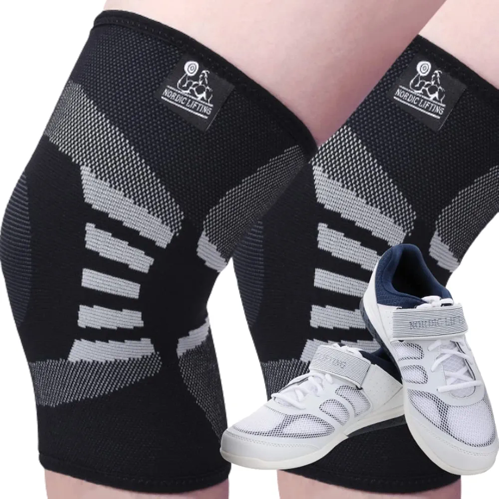 Nordic Lifting Knee Compression Sleeves Medium Bundle with Shoes Megin Size 8.5 - White