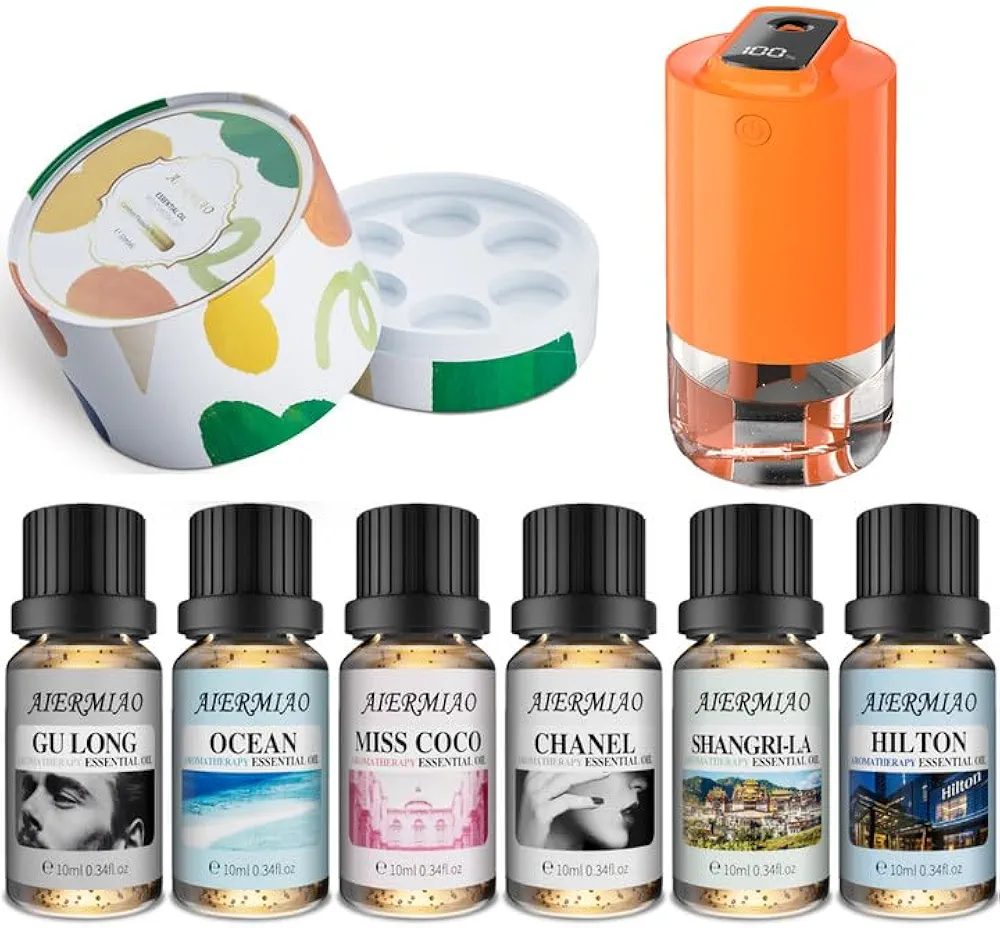 Aromatherapy Diffuser with USB Bundle with Water Soluble Essential Oil Set, Suitable for Home and Car