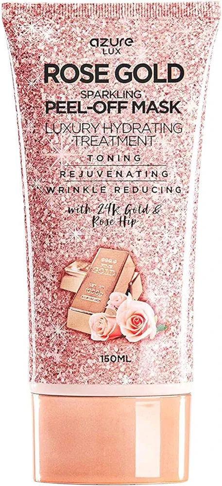 AZURE Rose Gold Hydrating Peel Off Face Mask- Dermatologist Tested - Anti Aging, Toning & Rejuvenating - Removes Blackheads, Dirt & Oils - Real 24K Gold & Rose Hip Oil - 5.07 fl.oz.