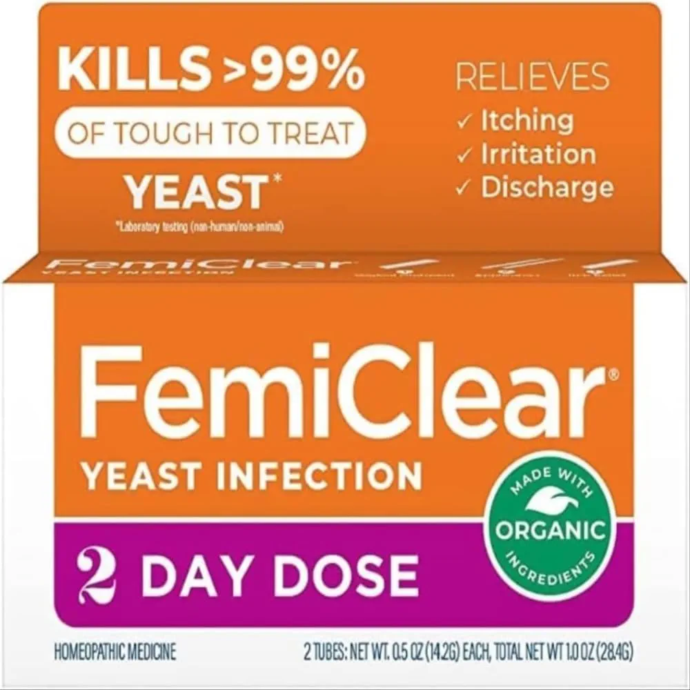 FemiClear 2-Day Dose Yeast Infection and Itch Control Ointment, for Moderate to Intense Symptoms, Made with All-Natural and Organic Ingredients, plus External Anti-Itch Ointment for Soothing Care