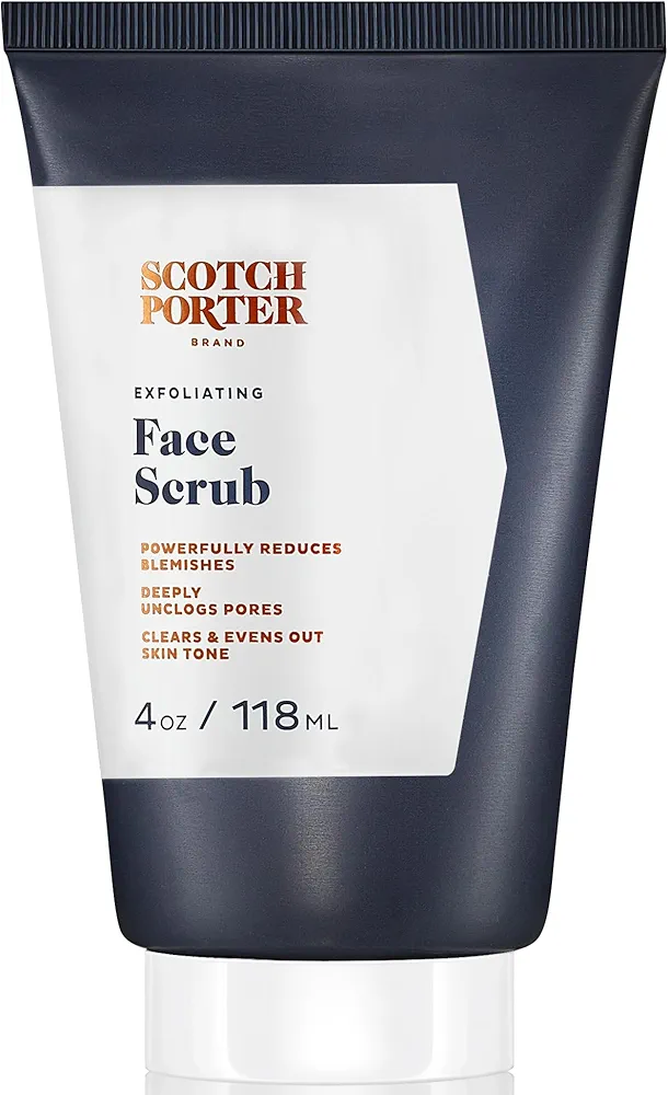 Scotch Porter Exfoliating Face Scrub for Men | Facial Cleanser Unclogs Pores & Evens Out Skin Tone | Formulated with Non-Toxic Ingredients, Free of Parabens, Sulfates & Silicones | Vegan | 4oz Bottle