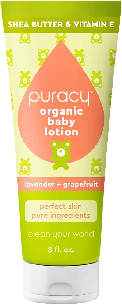 Puracy Organic Baby Lotion, Organic Eczema Moisturizer for Infants and Newborns, Natural Kids Body Lotion for Sensitive Skin, Gentle Calming Lavender & Grapefruit Essential Oils, 8 Ounce