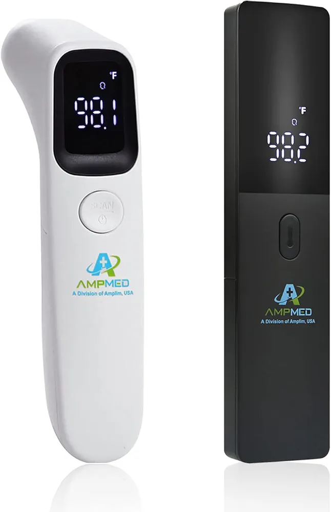 Amplim 2-Pack Hospital & Medical Grade Non Contact Digital Infrared Forehead Thermometer for Babies, Kids, and Adults.