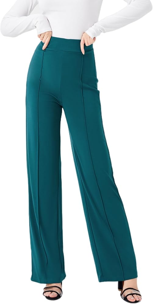 Women's Stylish Pants Casual Elastic High Waist Flared Leg Trousers Work Office Pants