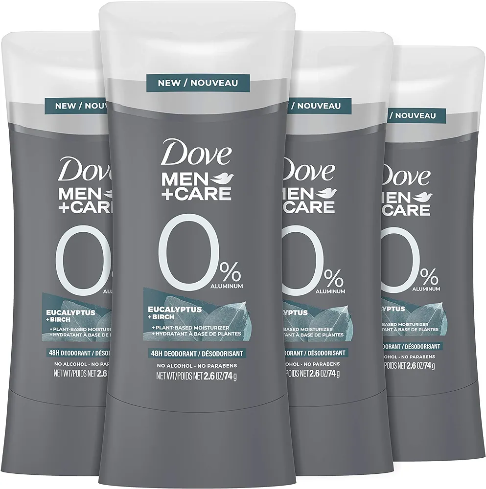 DOVE MEN + CARE Deodorant Stick for Men Aluminum free deodorant Eucalyptus+Birch Naturally Derived Plant Based Moisturizer, GRAY, 2.6 Ounce (Pack of 4)