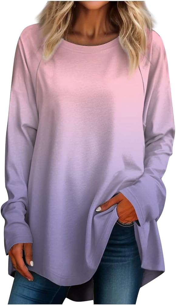 Long Shirts for Women Cute Loose Sweatshirts Plus Size Trendy Tops Long Sleeve Soft T Shirts Gradient Lightweight Clothes