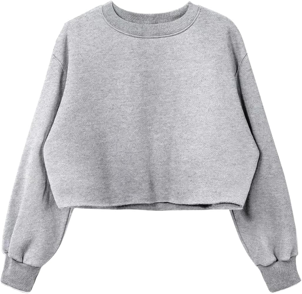 Women's Cropped Fleece Sweatshirt Crewneck Long Sleeve Casual Pullover Crop Tops