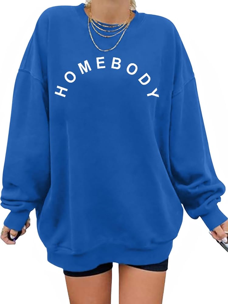 GEMLON Homebody Shirt Women Cute Letter Printed T-Shirts Long Sleeve Top Pullover Sweatshirt