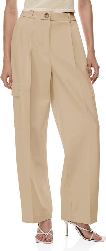 Cicy Bell Women's Dress Cargo Pants High Waisted Wide Leg Work Casual Trousers with Pockets