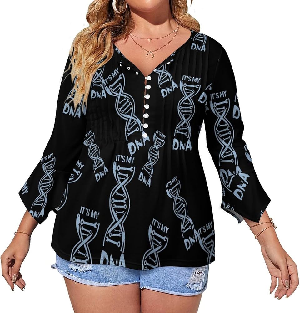 It's My DNA Cute Womens T-Shirts 3/4 Sleeve Button Down Tee Tops Blouse Summer Beach