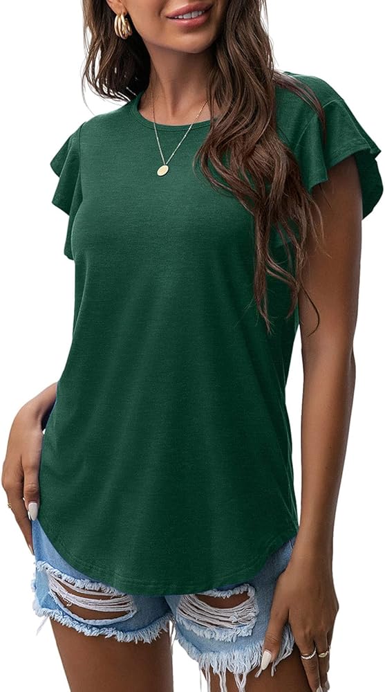 PrinStory Women's Tunic Tops 2024 Short Sleeve T-Shirts Summer Casual Shirts Elastic Blouse