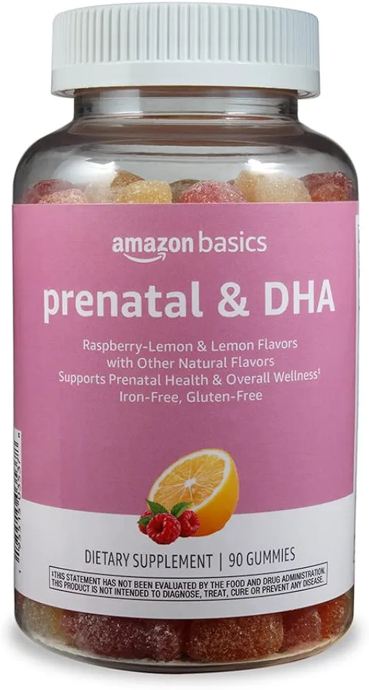 Amazon Basics Prenatal & DHA Gummy, Rasberry & Lemon Flavor, 90 Count (Previously Solimo)