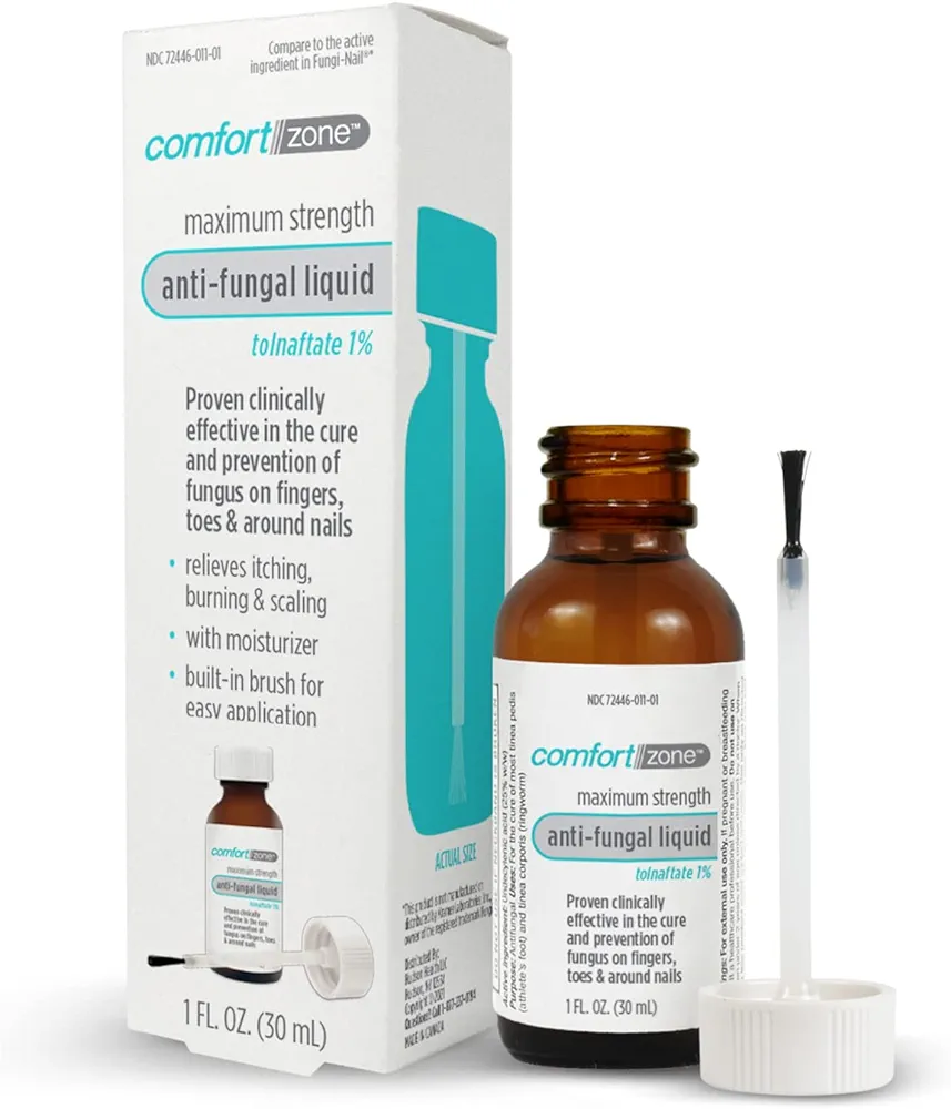 Comfort Zone Anti-Fungal Liquid Solution, Eliminates Fungus on Fingers, Toes & Around Nails, Tolnaftate 1%, 1 FL OZ (30ml)