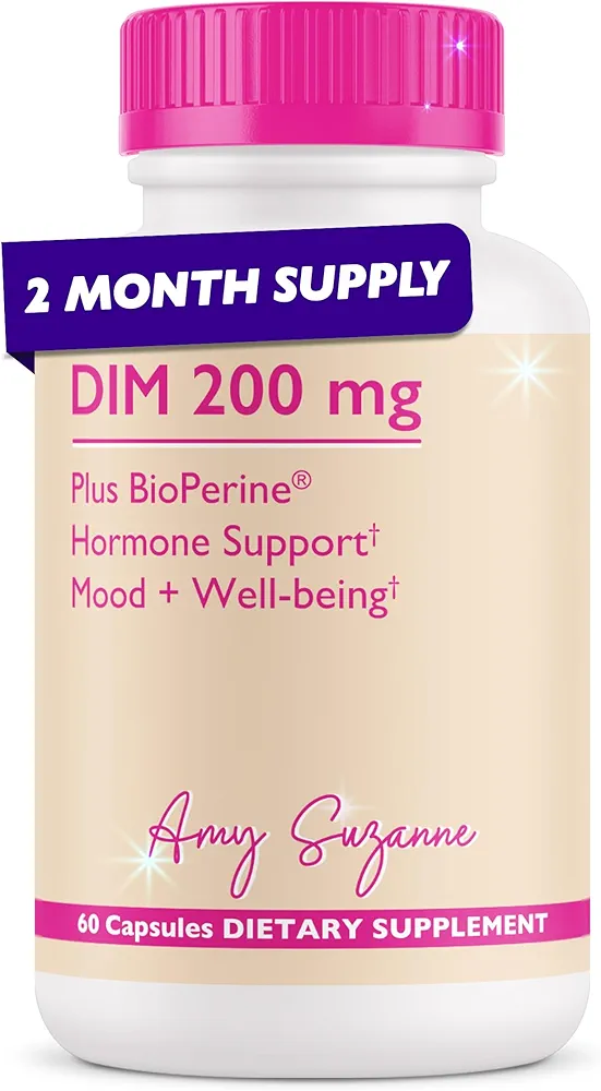 Amy Suzanne DIM Supplement - Estrogen Metabolism and Hormone Balance for Women - Hormone Harmony for Menopause, Perimenopause & PMS - 200 mg DIM Plus Bioperine for Mood Support - 60 Day Supply