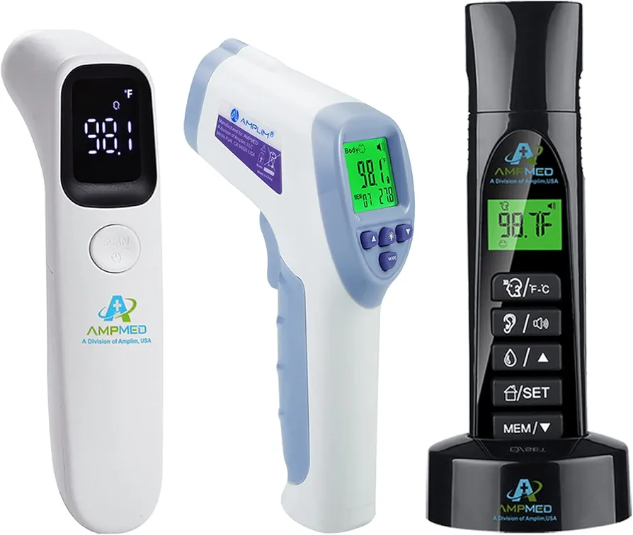 Amplim 3-Pack Hospital & Medical Grade Non Contact Digital Infrared Forehead Thermometer for Babies, Kids, and Adults. FSA HSA Eligible