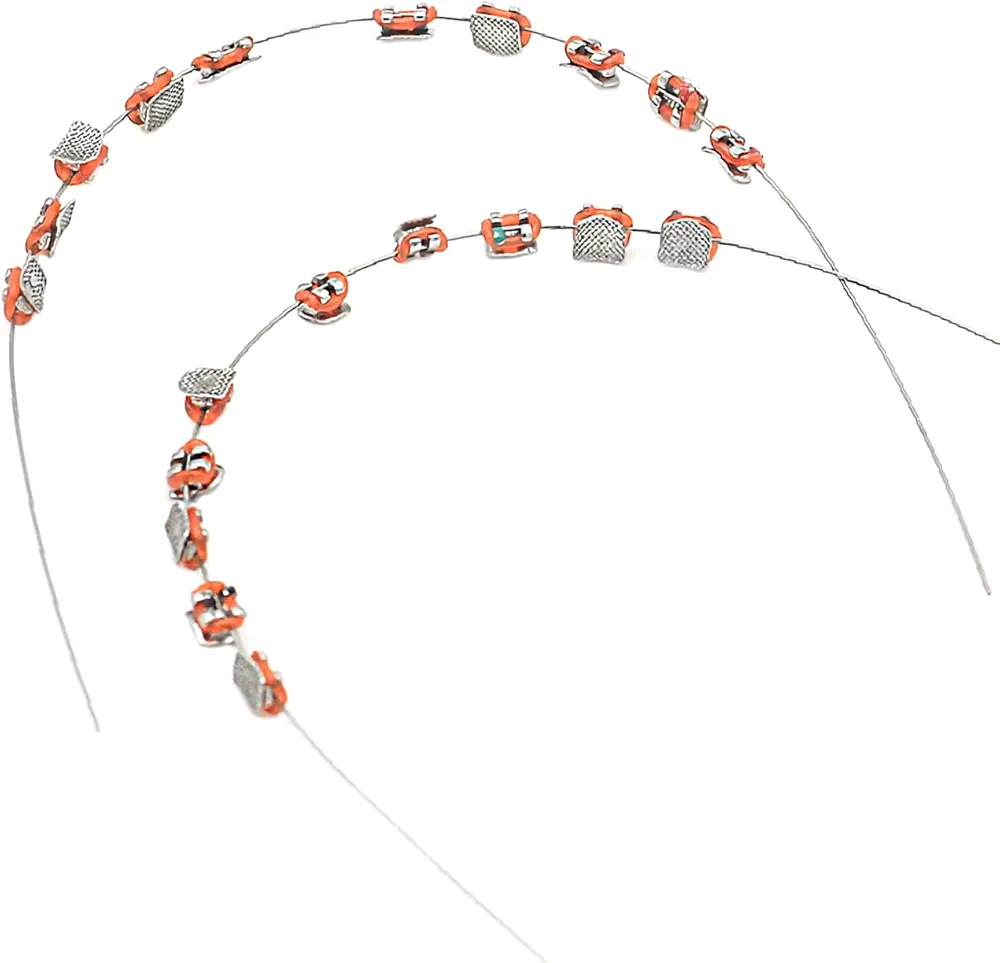 1 Pack Temporary dental decorations with metal wires, metal brackets and orthodontic ligatures, props for orthodontists to explain, props for dental students to practice. (orange)