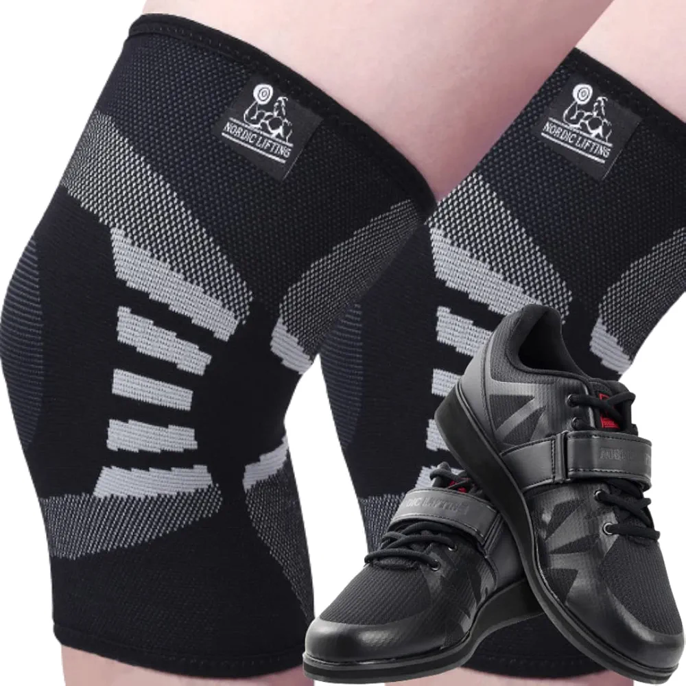 Nordic Lifting Knee Compression Sleeves Medium Bundle with Shoes Megin Size 7 - Black