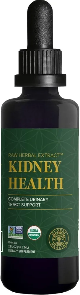 Global Healing USDA Organic Kidney Health with Cranberry & Hydrangea - Kidney Cleanse Liquid Supplement & Stones Dissolver for Urinary Health - Detox & Repair Formula for Bladder Control - 2 Fl Oz