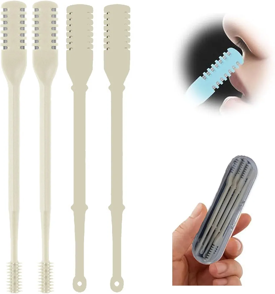 2-in-1 Nasal Hair Cutter,2024 New Double Sided Nose Hair Knife360° Rotating Nose Hair Trimmer Double Sided Nose Hair KnifePortable Nose Hair Knife Manual Nose Hair Trimmer with Ear Picker (Beige4PCS)