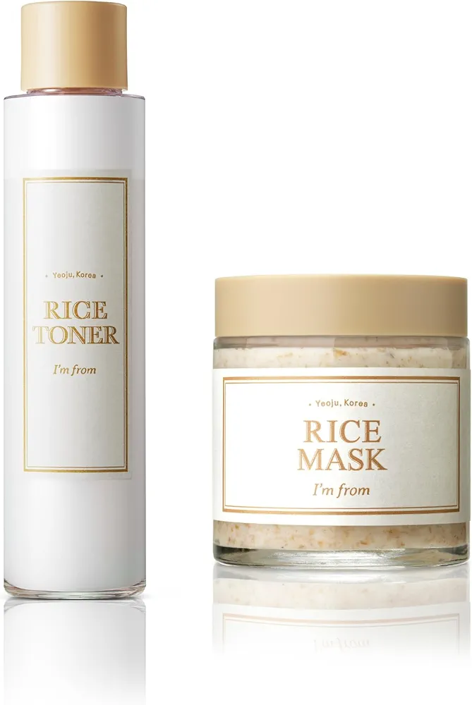 I'm from Rice Mask 3.88 Oz + Rice Toner 5.07 Fl Oz, Korean Rice Exfoliate and Glow Set, Smooth and Glowing Skin, Wash Off mask for Dry Sensitive Skin