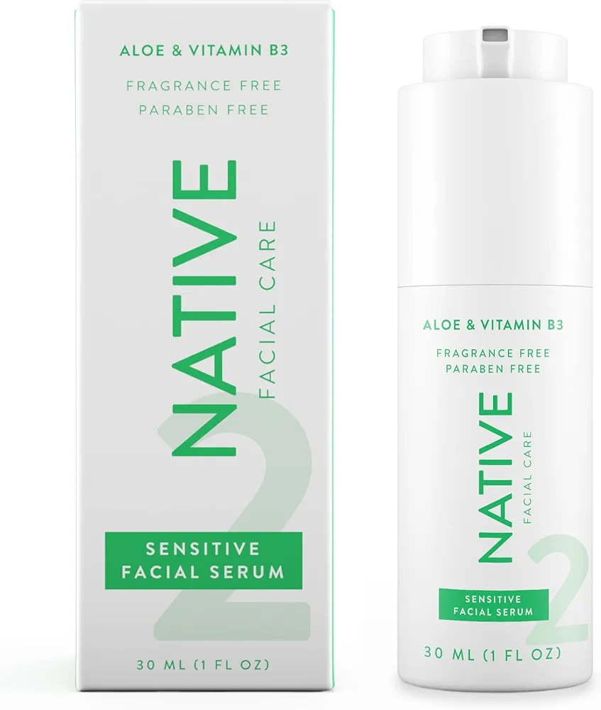 Native Sensitive Facial Serum Contains Naturally Derived Ingredients | Hydrating Serum with Aloe and Vitamin B3, Revitalize and Repair Your Skin, Fragrance-Free, 30ml, 1 fl oz